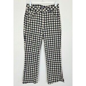 BDG Houndstooth High Rise Pants Side Slit Straight Black White Grunge Women's 28